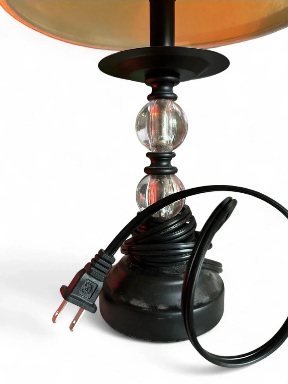 Neutral Linen Table Lamp with Clear Glass Accent and Black Base
